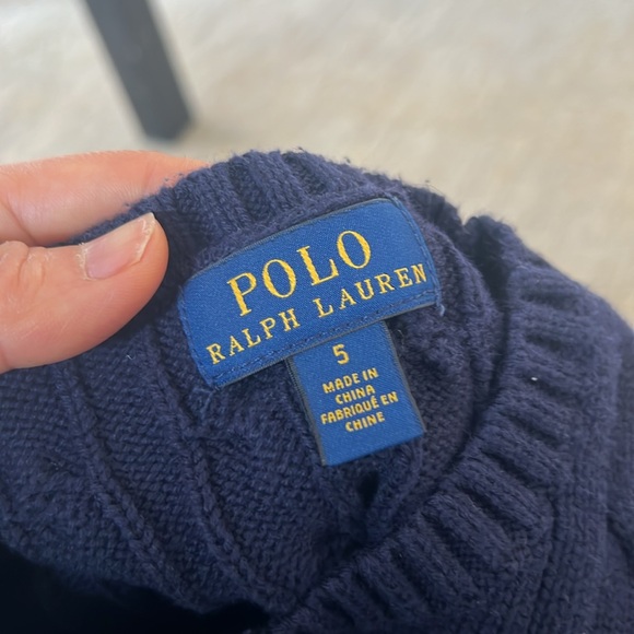 Kids, Polo Ralph Lauren cable knit sweater, cotton, size 5, navy blue, looks new - Picture 6 of 8